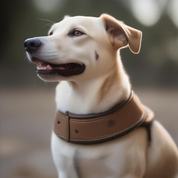 A dog comfortably wearing a thick wide collar