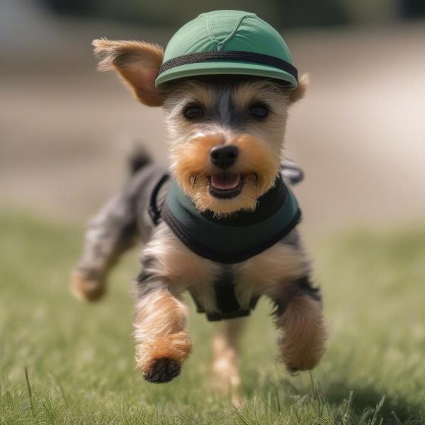 Dog wearing a visor hat