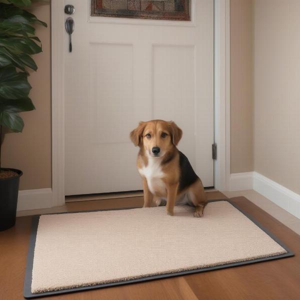 Dog Wiping Paws on Large Doormat