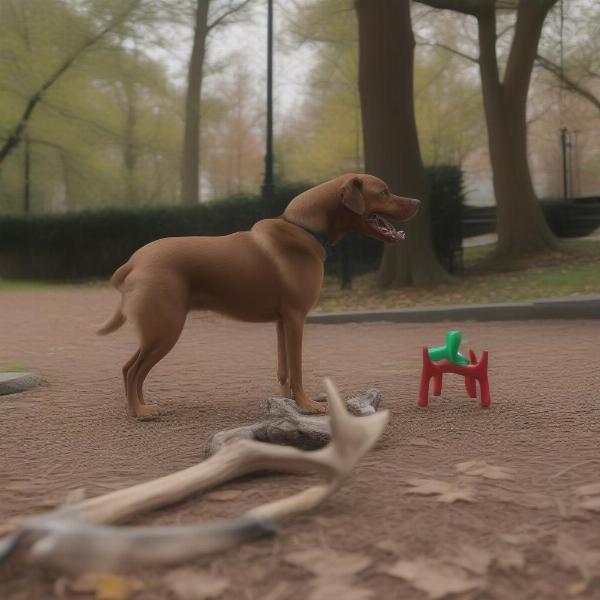 Dog Playing with an Antler Toy