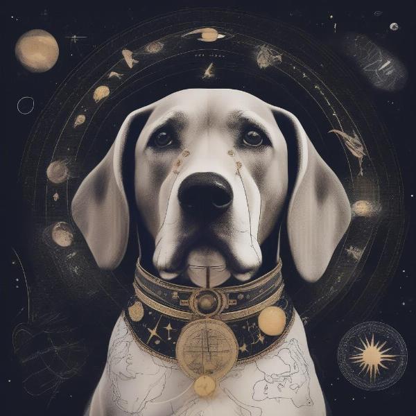 Dog with astrology-themed collar