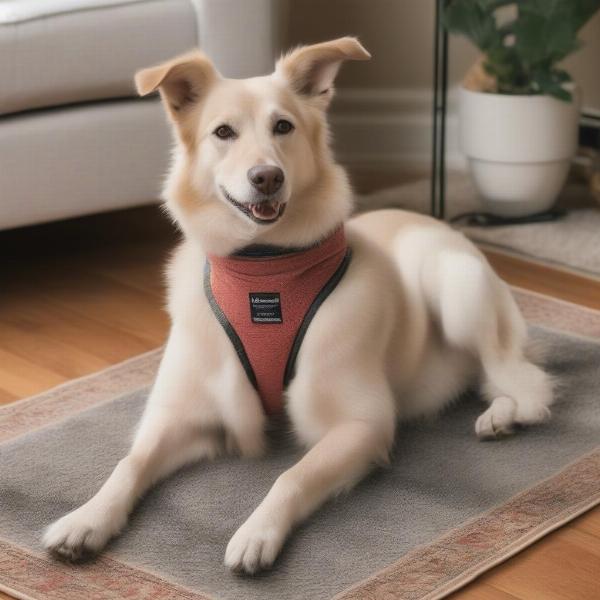 Dog with Belly Band on Rug