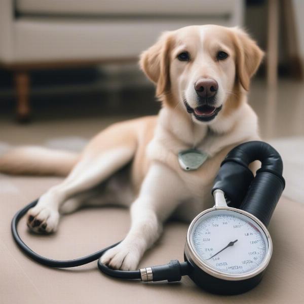 Dog with Blood Pressure Cuff