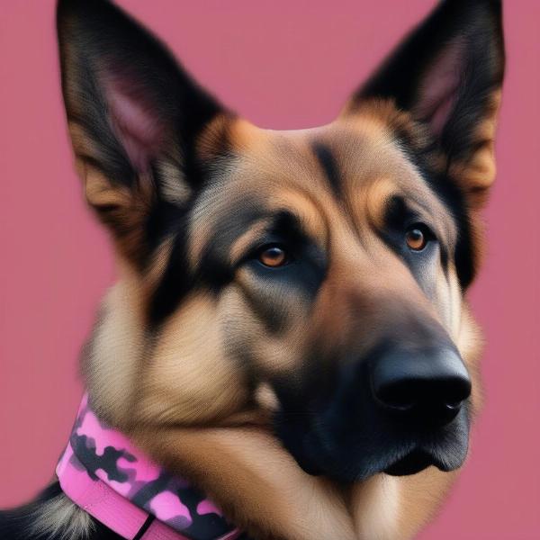 Dog with Camo and Pink Collar