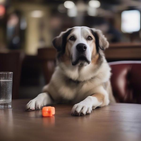 Dog with Chew Toy at the Pub