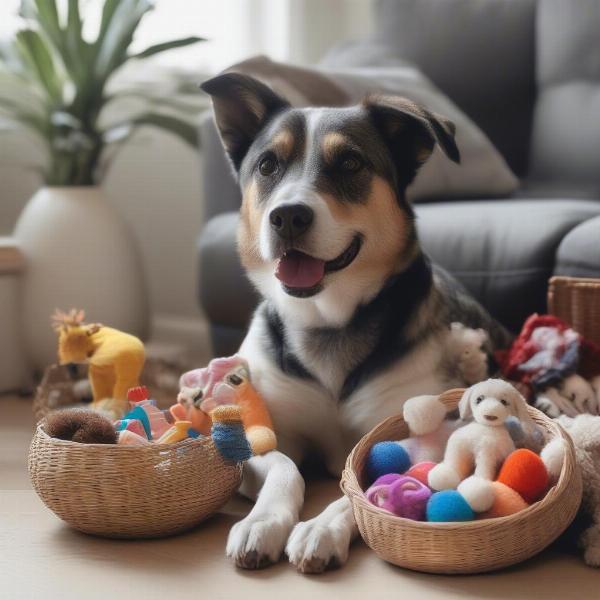 Dog with Chew Toys Basket