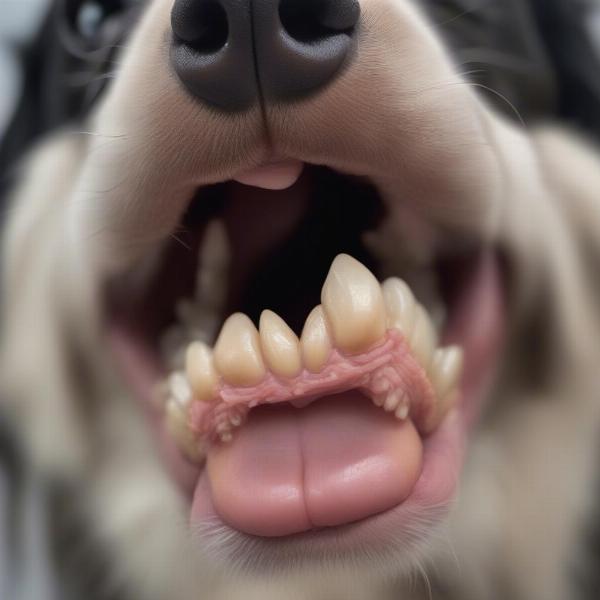 Close-up of a dog's mouth showing a retained canine tooth