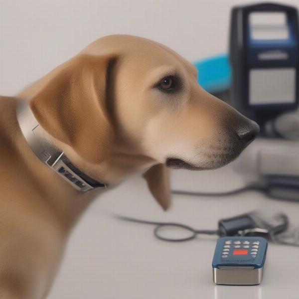 Dog with Slide On Tag and Microchip Scanner