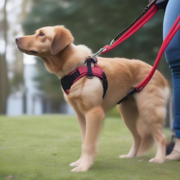 Dog Wearing a Harness with a Waist Lead