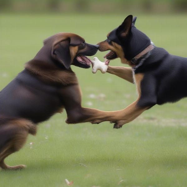 Dogs fighting over a resource