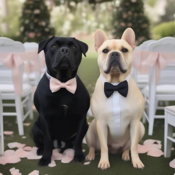 Dogs dressed up for a wedding.