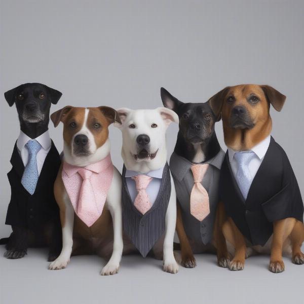 Dogs dressed in formal wear with neckties