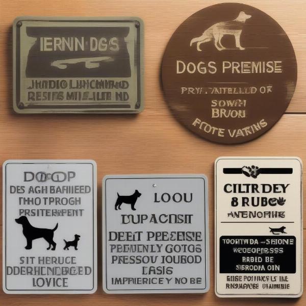 Various examples of "Dogs on Premises" signs