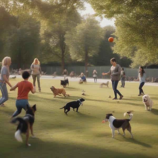 Dogs playing with squeaky balls