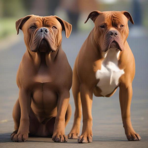 Dogue de Bordeaux and Staffordshire Bull Terrier