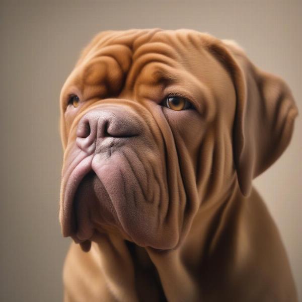 Dogue de Bordeaux with wrinkled nose