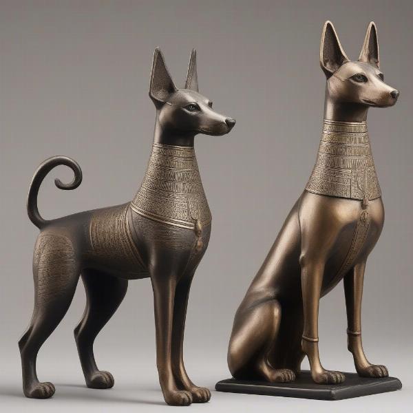 Egyptian dog statues of various breeds