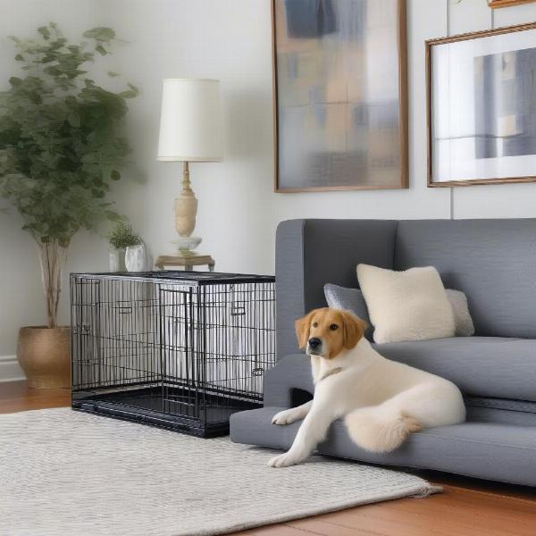 Ellie Bo dog crate in a living room