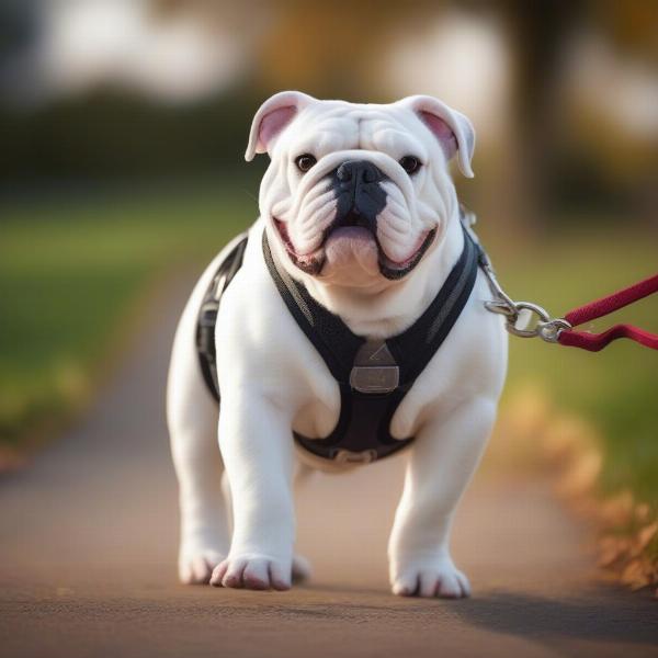 English Bulldog Walking with Harness