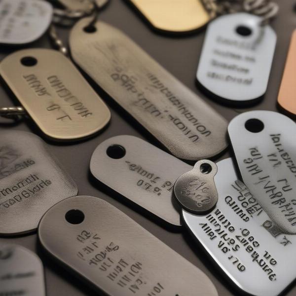 Engraved dog tags with essential information