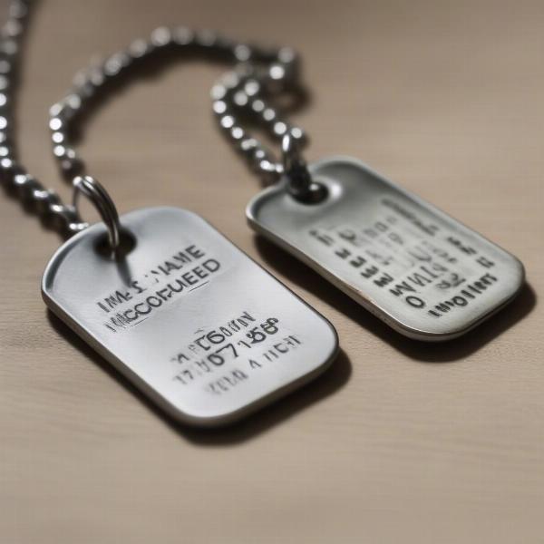 Dog tags engraved with contact details