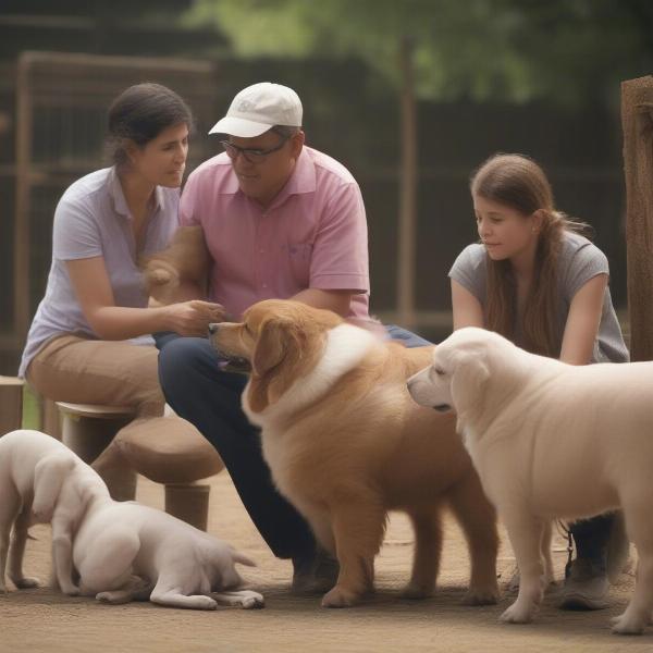 A reputable Eurasier breeder meeting with potential owners, discussing the breed's characteristics and the importance of responsible ownership.