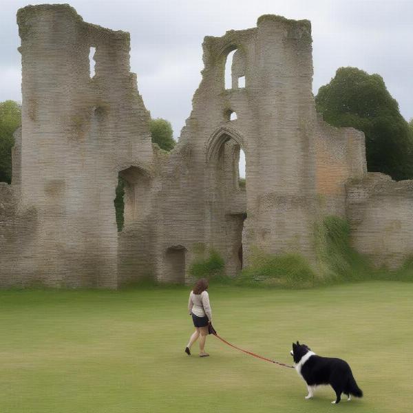 Exploring Wolvesey Castle with a dog