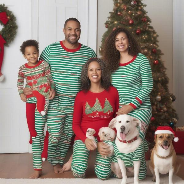 Family and Dog Matching Holiday Pajamas