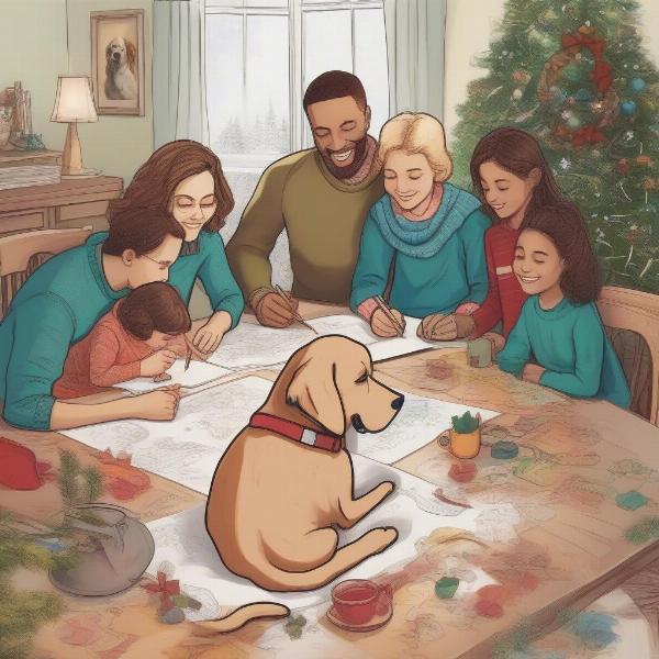 Family Coloring Dog Christmas Pages