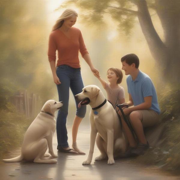 Family Enjoying Time with Their Trained Labrador