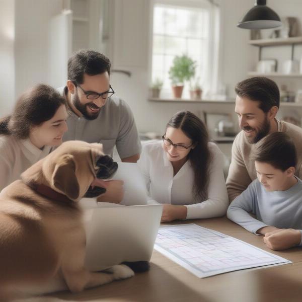 Family Reviewing Dog Calendar