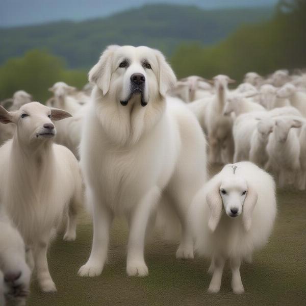 Farm dog guarding livestock