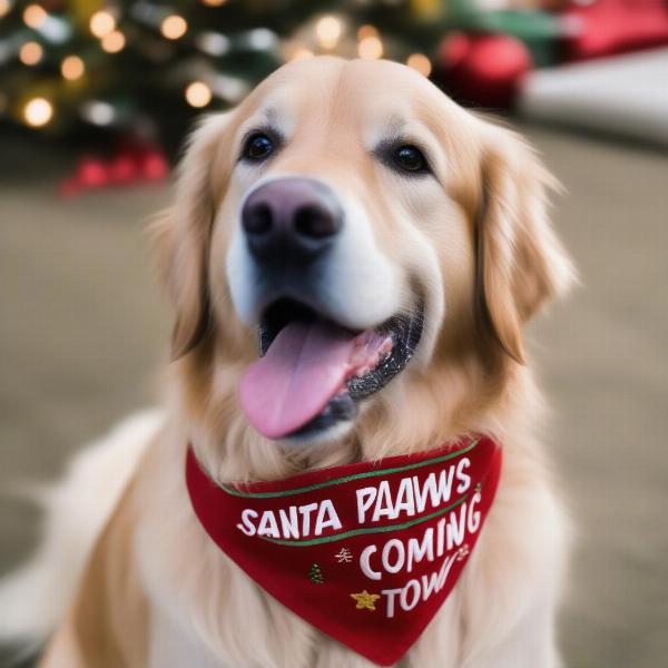 Dog wearing a Christmas bandana