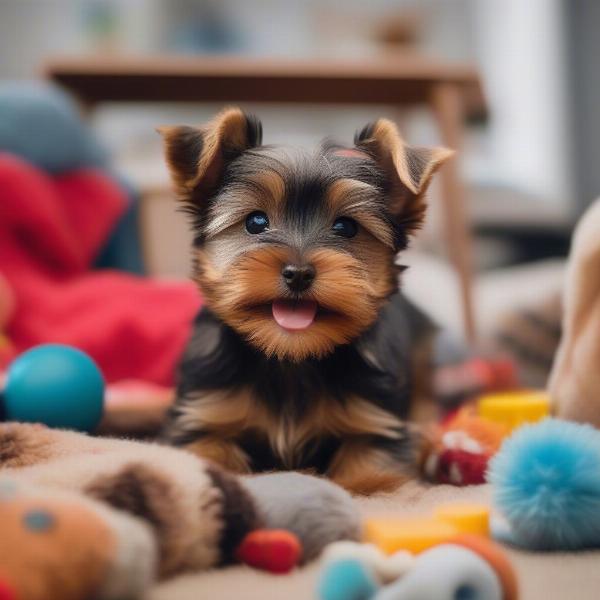 Finding your Yorkie: Adoption vs. Rescue: A Yorkie puppy plays happily in a new home.