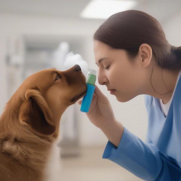 Dog using a fluticasone inhaler