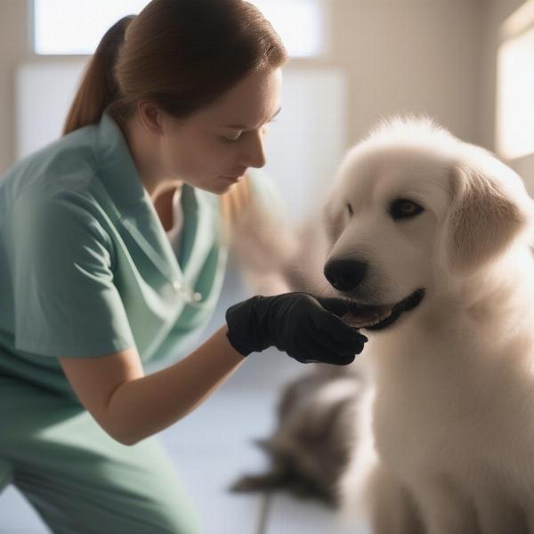 Applying Frontline Spray to a Dog