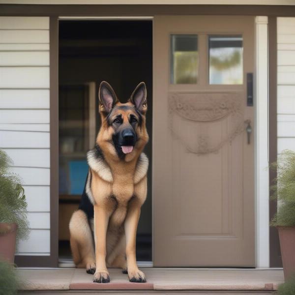 German Shepherd Guarding Home