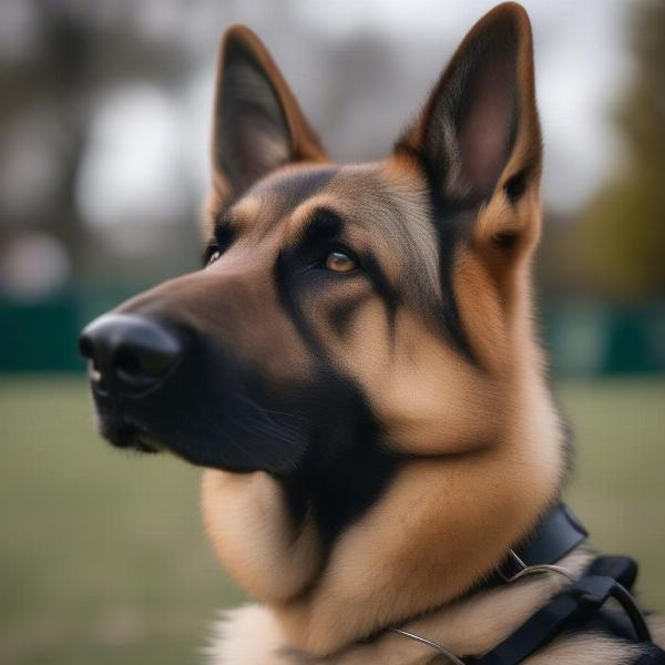 German Shepherd wearing a muzzle