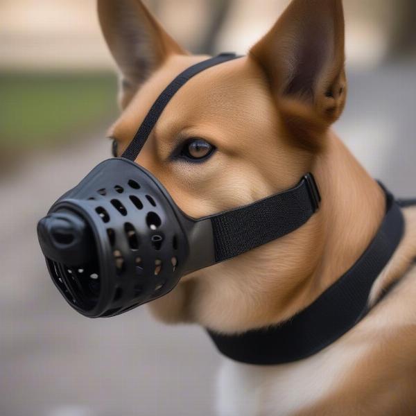 Dog wearing a basket muzzle