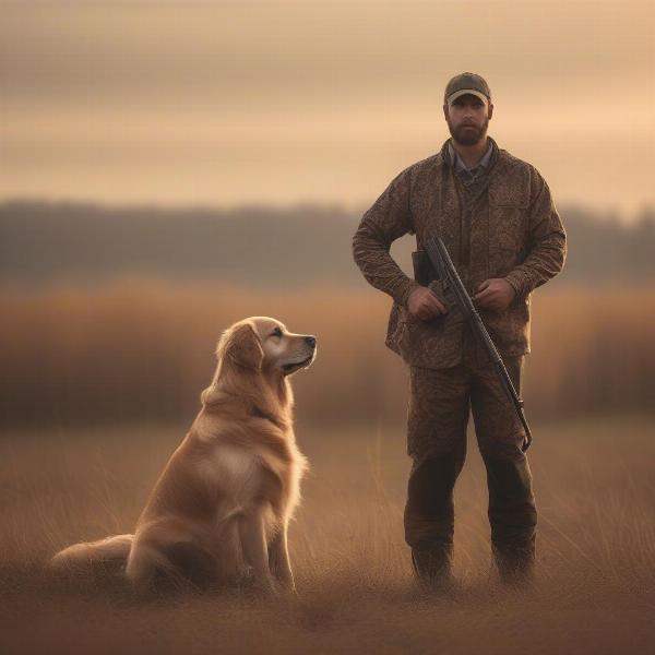 Golden Retriever Hunting with Owner