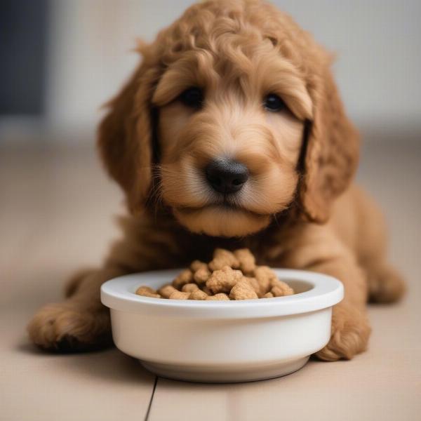 Goldendoodle Puppy Eating