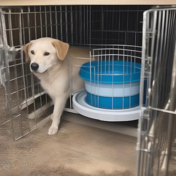 Gravity water bowl inside dog crate