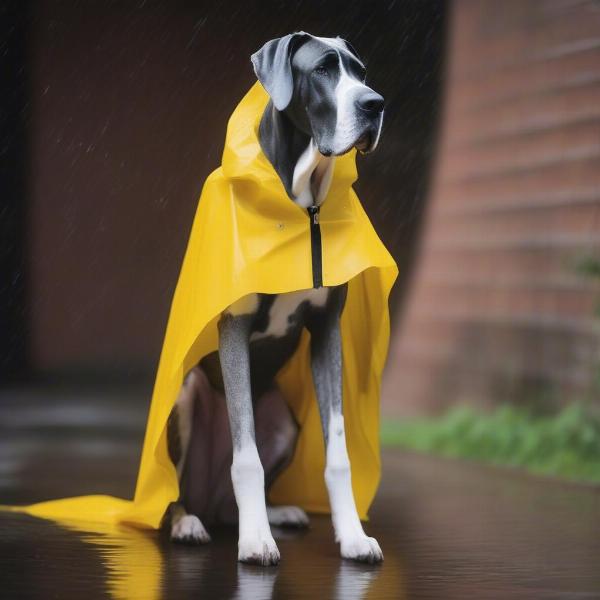 Great Dane in a raincoat