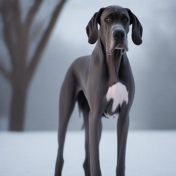 Great Dane shivering in cold weather