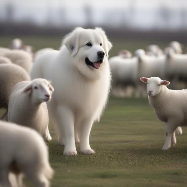 Great Pyrenees Guarding Sheep