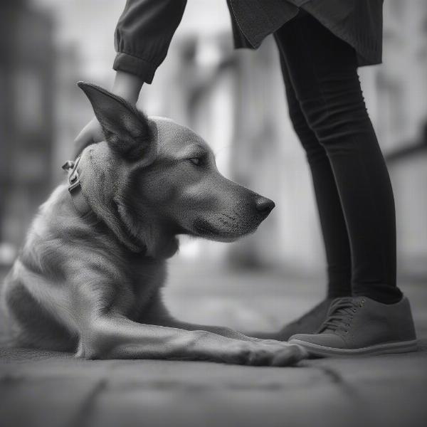 Grey Dog Playing with Owner