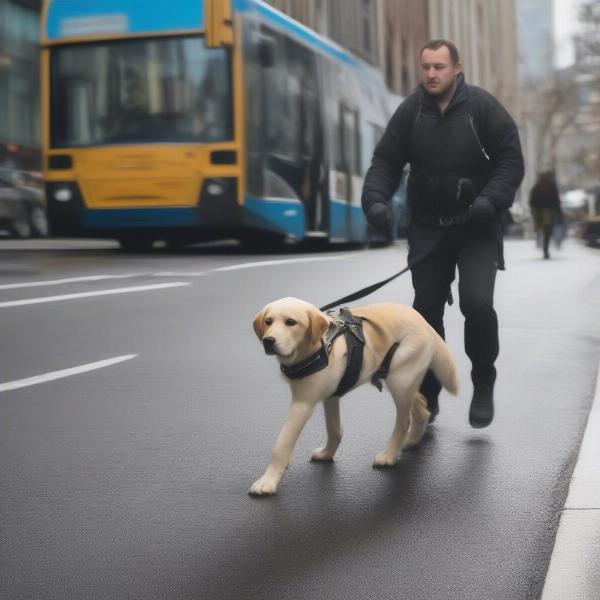 Guide Dog and Handler Crossing a Street