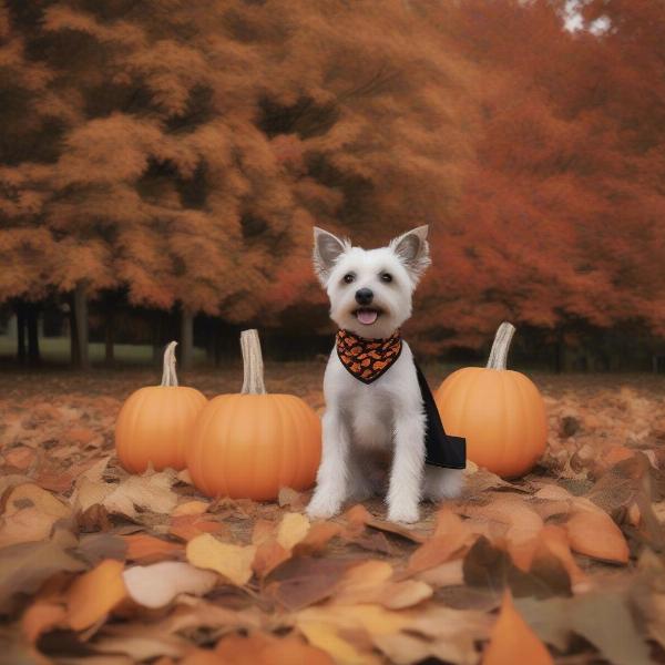 Halloween dog bandana with orange and black bats pattern