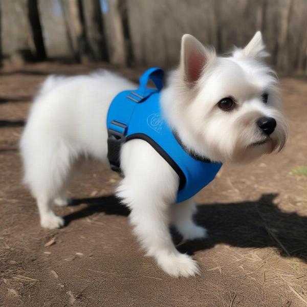 Halo harness for blind dog in action