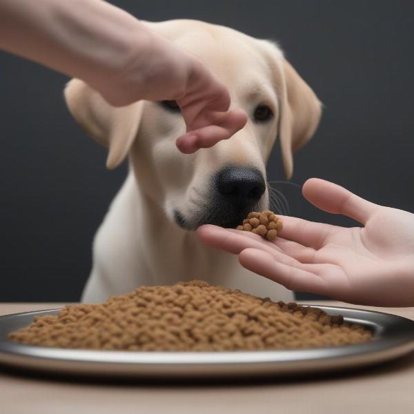 Hand feeding a dog